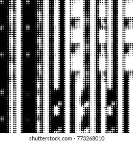 Abstract grunge grid polka dot halftone background pattern. Spotted black and white vector line illustration
