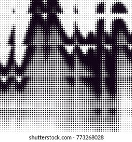 Abstract grunge grid polka dot halftone background pattern. Spotted black and white vector line illustration
