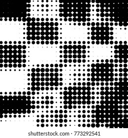 Abstract grunge grid polka dot halftone background pattern. Spotted black and white vector line illustration
