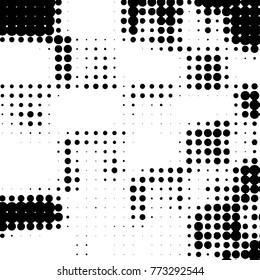 Abstract grunge grid polka dot halftone background pattern. Spotted black and white vector line illustration
