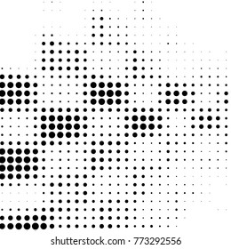 Abstract grunge grid polka dot halftone background pattern. Spotted black and white vector line illustration
