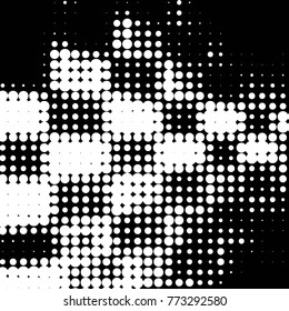 Abstract grunge grid polka dot halftone background pattern. Spotted black and white vector line illustration

