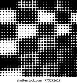 Abstract grunge grid polka dot halftone background pattern. Spotted black and white vector line illustration
