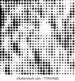 Abstract grunge grid polka dot halftone background pattern. Spotted black and white vector line illustration
