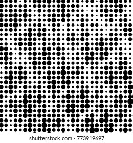 Abstract grunge grid polka dot halftone background pattern. Spotted black and white vector line illustration
