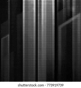Abstract grunge grid polka dot halftone background pattern. Spotted black and white vector line illustration

