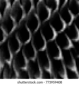 Abstract grunge grid polka dot halftone background pattern. Spotted black and white vector line illustration

