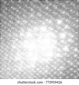 Abstract grunge grid polka dot halftone background pattern. Spotted black and white vector line illustration
