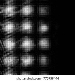 Abstract grunge grid polka dot halftone background pattern. Spotted black and white vector line illustration
