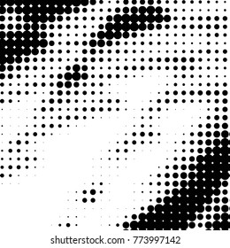 Abstract grunge grid polka dot halftone background pattern. Spotted black and white vector line illustration
