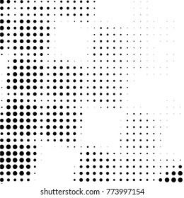 Abstract grunge grid polka dot halftone background pattern. Spotted black and white vector line illustration
