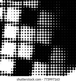 Abstract grunge grid polka dot halftone background pattern. Spotted black and white vector line illustration
