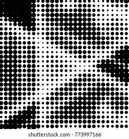 Abstract grunge grid polka dot halftone background pattern. Spotted black and white vector line illustration
