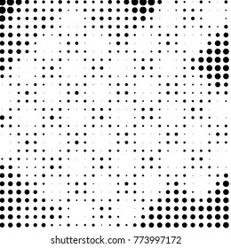 Abstract grunge grid polka dot halftone background pattern. Spotted black and white vector line illustration
