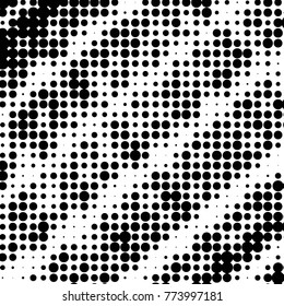 Abstract grunge grid polka dot halftone background pattern. Spotted black and white vector line illustration
