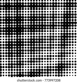 Abstract grunge grid polka dot halftone background pattern. Spotted black and white vector line illustration
