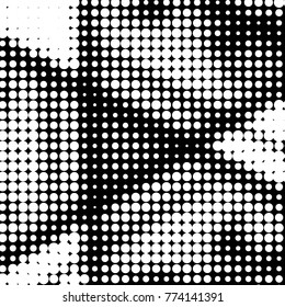 Abstract grunge grid polka dot halftone background pattern. Spotted black and white vector line illustration
