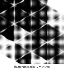Abstract grunge grid polka dot halftone background pattern. Spotted black and white vector line illustration
