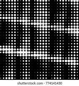 Abstract grunge grid polka dot halftone background pattern. Spotted black and white vector line illustration
