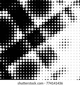Abstract grunge grid polka dot halftone background pattern. Spotted black and white vector line illustration
