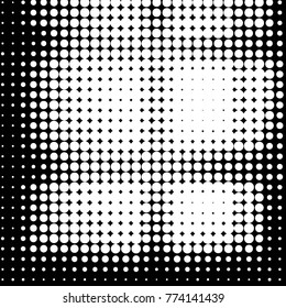 Abstract grunge grid polka dot halftone background pattern. Spotted black and white vector line illustration
