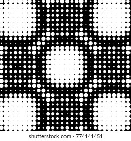 Abstract grunge grid polka dot halftone background pattern. Spotted black and white vector line illustration
