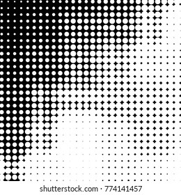 Abstract grunge grid polka dot halftone background pattern. Spotted black and white vector line illustration
