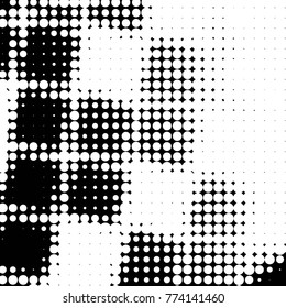 Abstract grunge grid polka dot halftone background pattern. Spotted black and white vector line illustration
