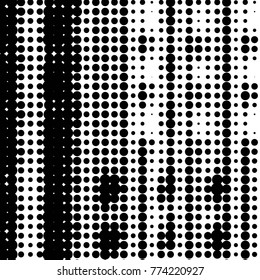 Abstract grunge grid polka dot halftone background pattern. Spotted black and white vector line illustration
