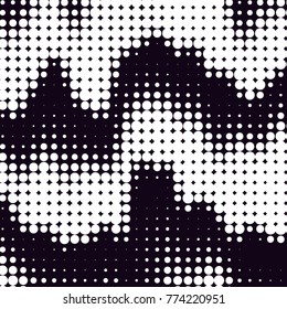 Abstract grunge grid polka dot halftone background pattern. Spotted black and white vector line illustration
