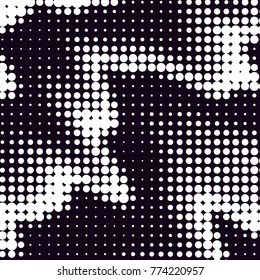 Abstract grunge grid polka dot halftone background pattern. Spotted black and white vector line illustration

