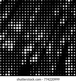 Abstract grunge grid polka dot halftone background pattern. Spotted black and white vector line illustration
