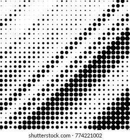 Abstract grunge grid polka dot halftone background pattern. Spotted black and white vector line illustration
