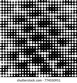 Abstract grunge grid polka dot halftone background pattern. Spotted black and white vector line illustration
