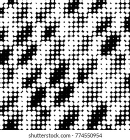 Abstract grunge grid polka dot halftone background pattern. Spotted black and white vector line illustration
