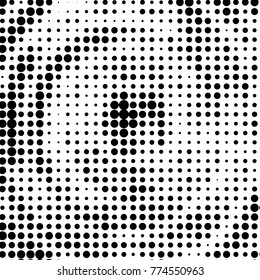 Abstract grunge grid polka dot halftone background pattern. Spotted black and white vector line illustration
