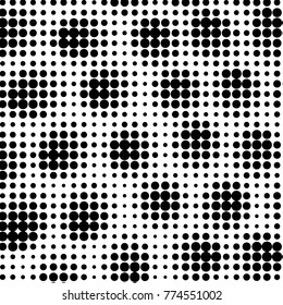 Abstract grunge grid polka dot halftone background pattern. Spotted black and white vector line illustration
