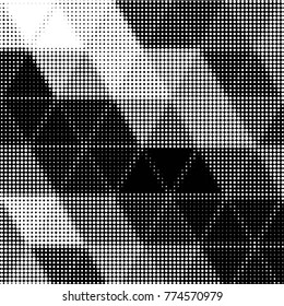 Abstract grunge grid polka dot halftone background pattern. Spotted black and white vector line illustration
