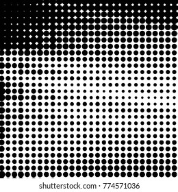 Abstract grunge grid polka dot halftone background pattern. Spotted black and white vector line illustration
