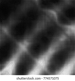 Abstract grunge grid polka dot halftone background pattern. Spotted black and white vector line illustration
