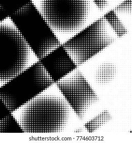 Abstract grunge grid polka dot halftone background pattern. Spotted black and white vector line illustration
