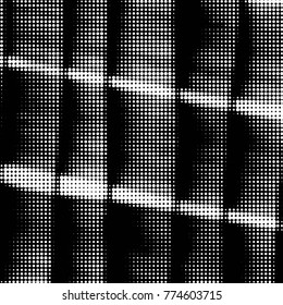 Abstract grunge grid polka dot halftone background pattern. Spotted black and white vector line illustration
