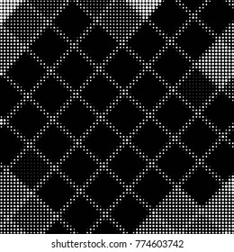 Abstract grunge grid polka dot halftone background pattern. Spotted black and white vector line illustration

