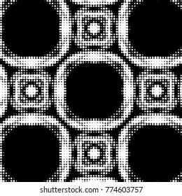 Abstract grunge grid polka dot halftone background pattern. Spotted black and white vector line illustration
