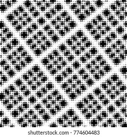 Abstract grunge grid polka dot halftone background pattern. Spotted black and white vector line illustration
