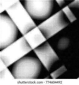 Abstract grunge grid polka dot halftone background pattern. Spotted black and white vector line illustration
