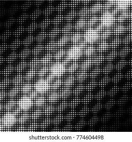 Abstract grunge grid polka dot halftone background pattern. Spotted black and white vector line illustration
