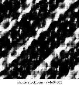 Abstract grunge grid polka dot halftone background pattern. Spotted black and white vector line illustration
