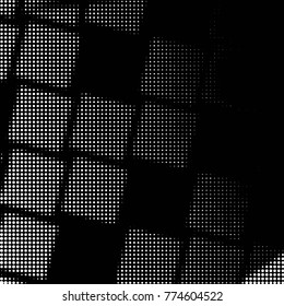 Abstract grunge grid polka dot halftone background pattern. Spotted black and white vector line illustration
