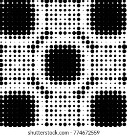Abstract grunge grid polka dot halftone background pattern. Spotted black and white vector line illustration
